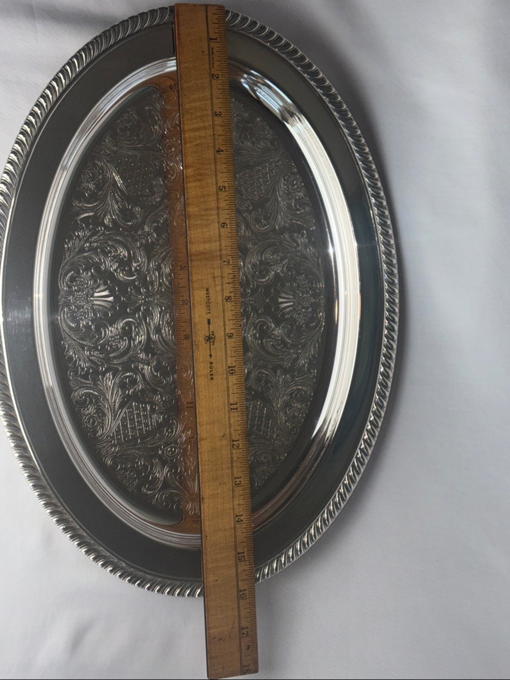 VNTG Silver Tray Serving Platter - F.B. Rogers 16” Silver Plated - Picture 6 of 13